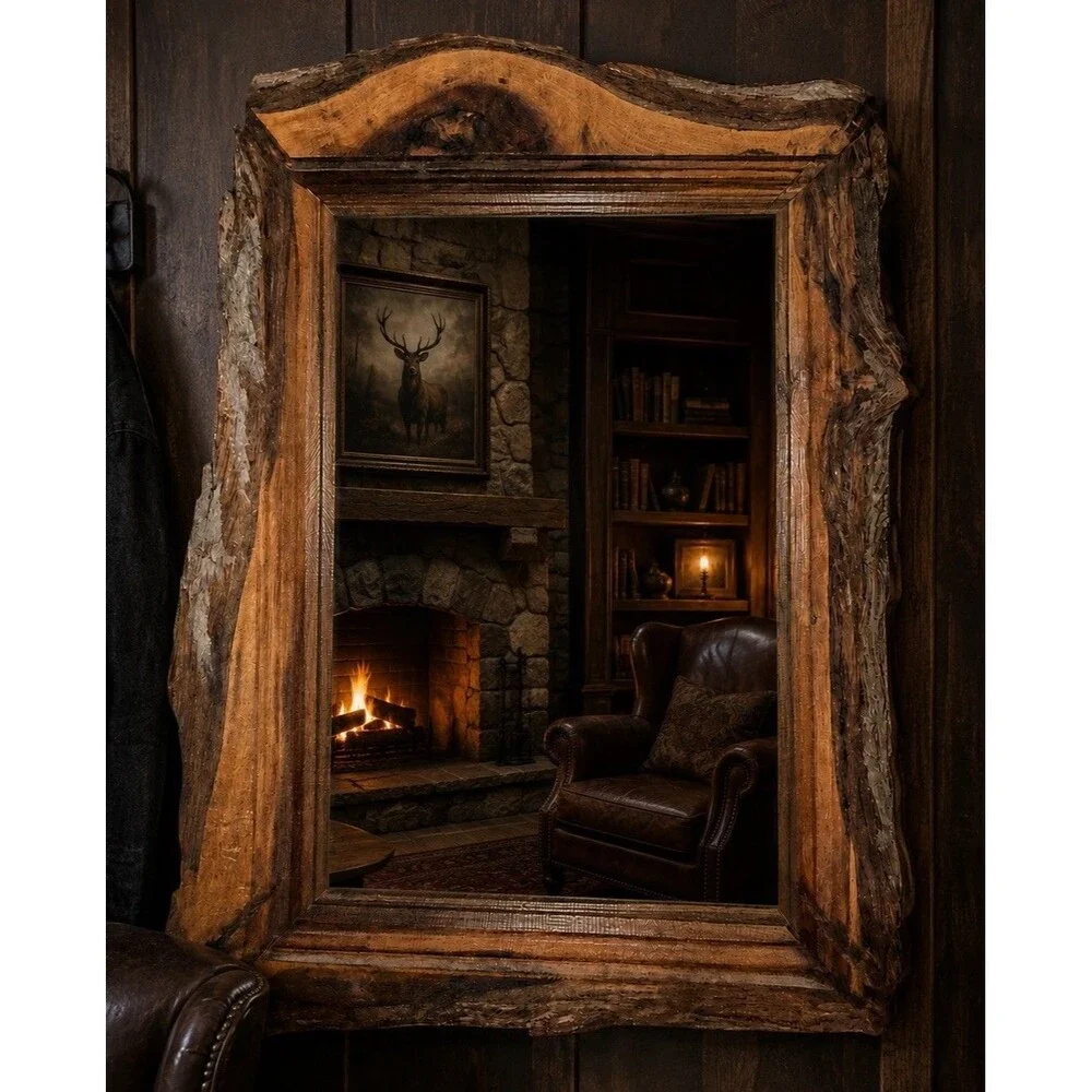 Vintage Live Edge Walnut Mirror Signed L.D. Van Cleve Texas Rustic Folk Art 70s